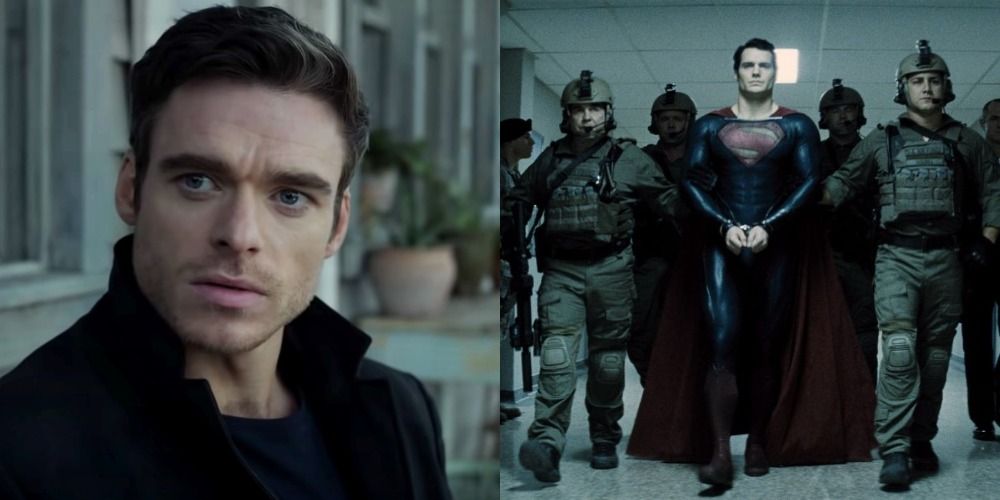 Split image of Richard Madden in Eternals and Henry Cavill in Man of Steel