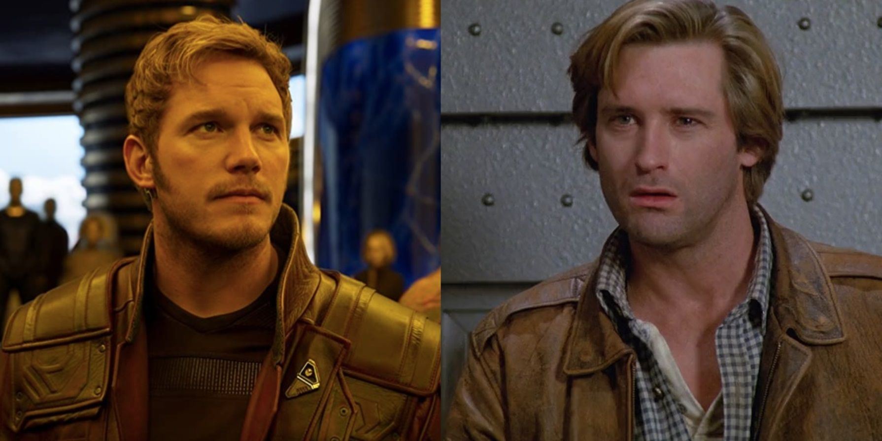 Split image of Chris Pratt in Guardians of the Galaxy Vol 2 and Bill Pullman in Spaceballs
