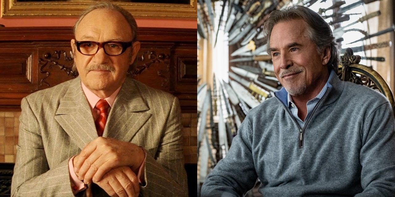 Split image of Gene Hackman in The Royal Tenenbaums and Don Johnson in Knives Out