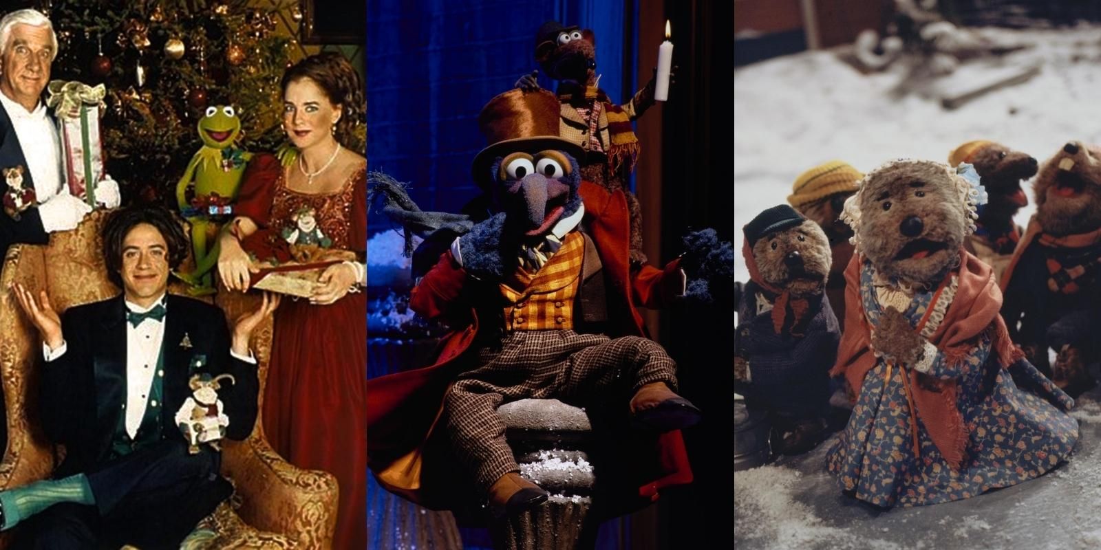Split image of Mr Willowby's Christmas Tree, Muppet Christmas Carol, & Emmet's Jug Band Christmas