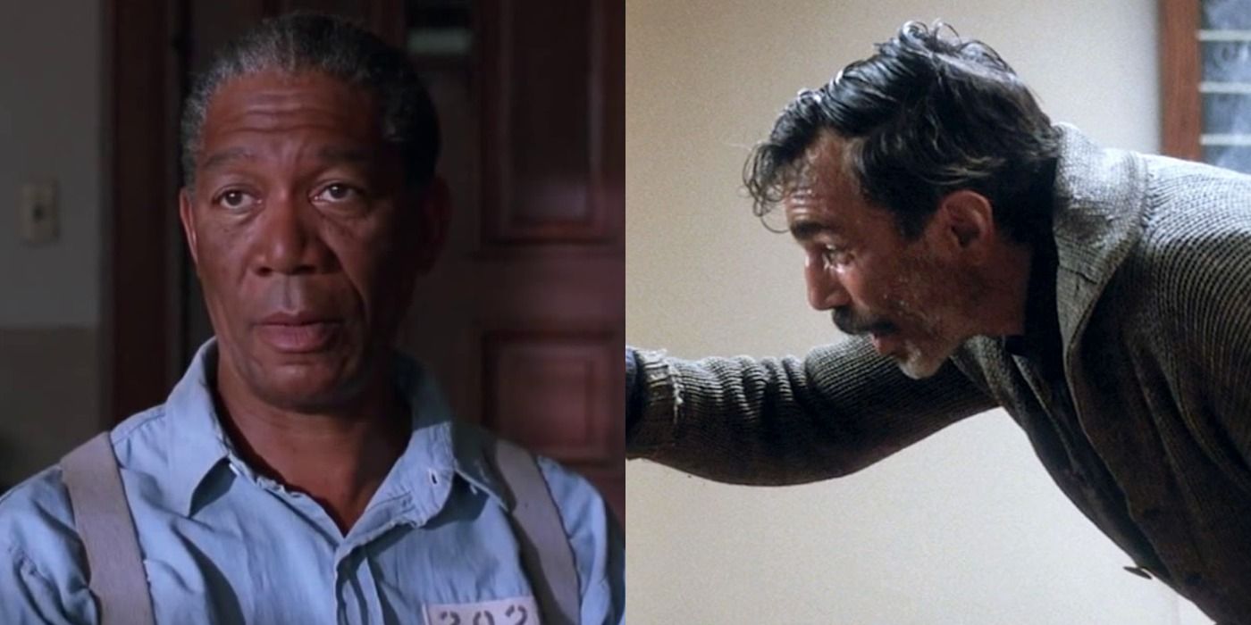 Split image of Red in Shawshank Redemption and Daniel Plainview in There Will Be Blood