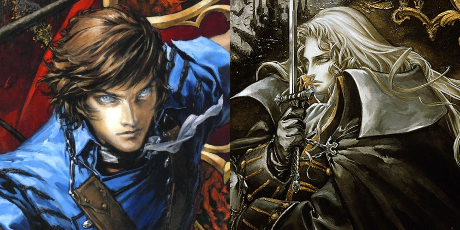 Split image of Richter Belmont in Rondo Of Blood and Alucard in Symphony Of The Night Castlevania games