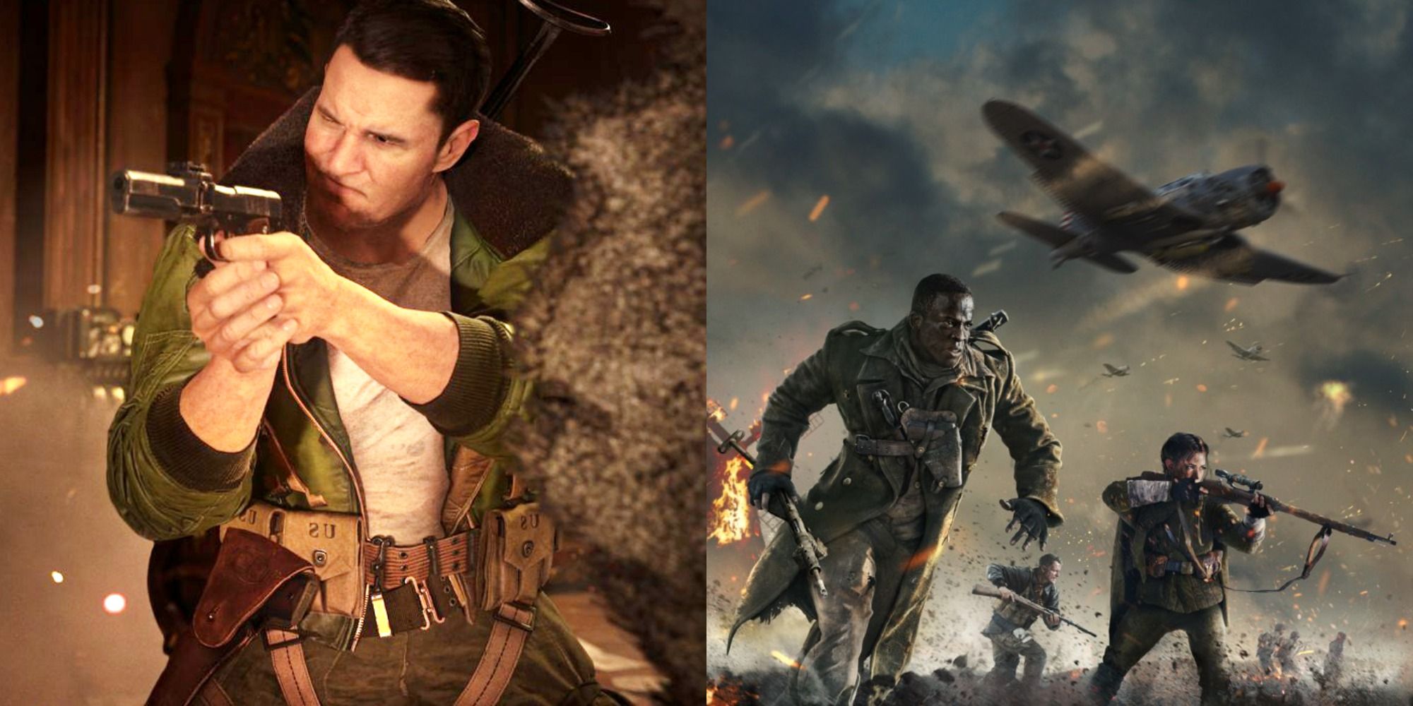 Split image of characters wielding guns in Call of Duty Vanguard