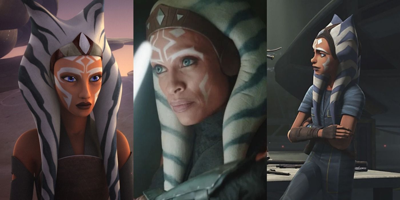 Split image of live action and animated ahsoka from Star Wars feature
