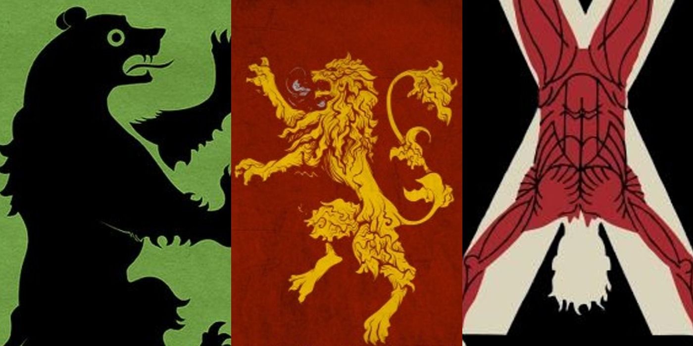 Split image of sigils from house Mormont, Lannister and Bolton in Game of Thrones feature