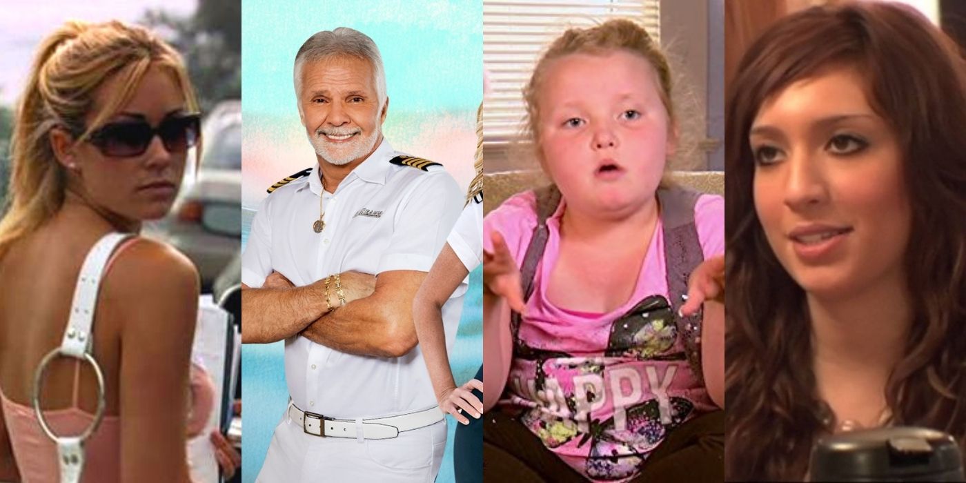 Split images of LC from Laguna Beach, Lee from Below Deck, Honey Boo Boo, and Farrah from MTV