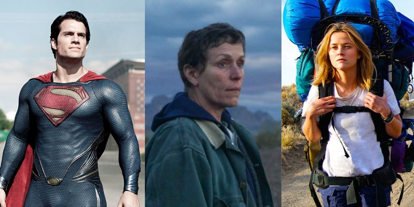 Split images of scenes from Man of Steel, Nomadland, and Wild