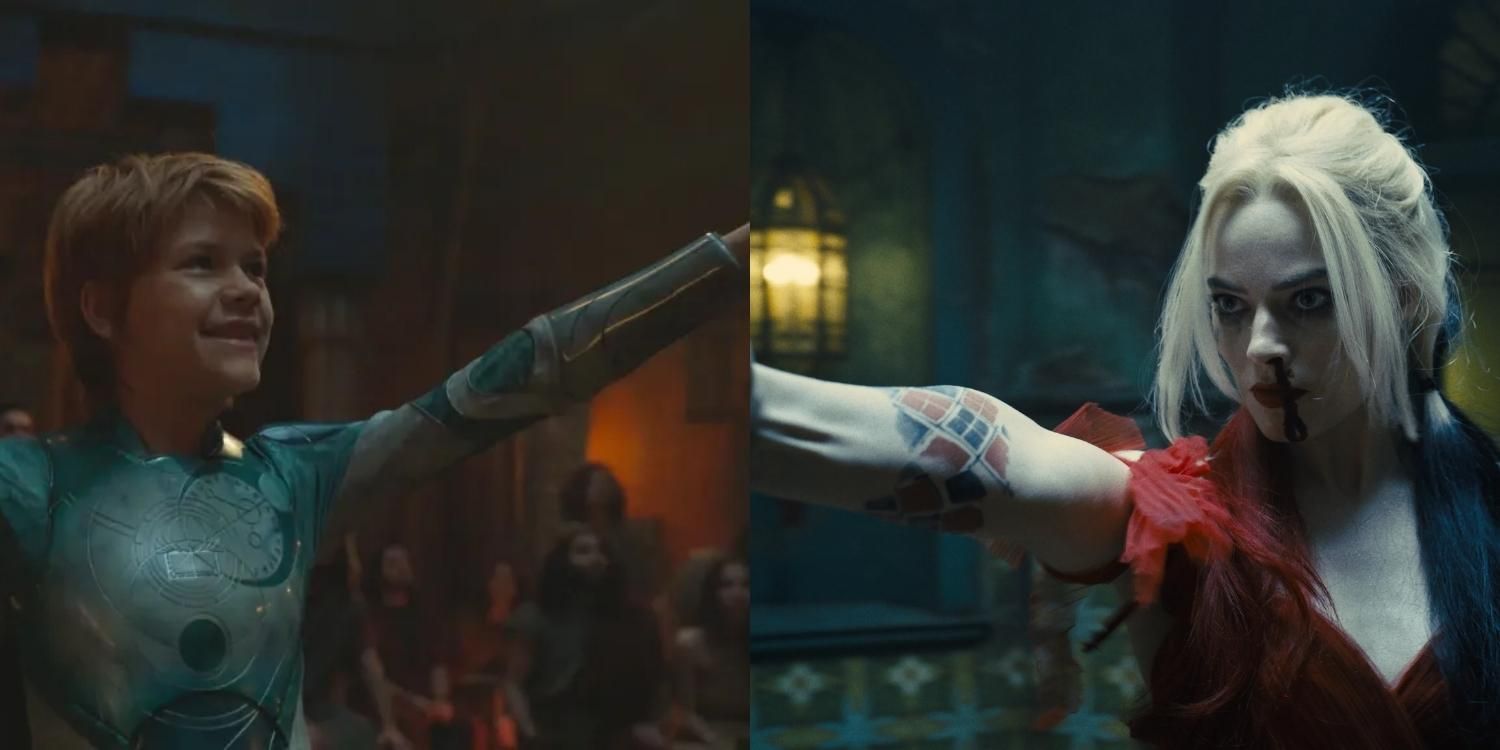 Sprite and Harley Quinn both with an arm outstretched
