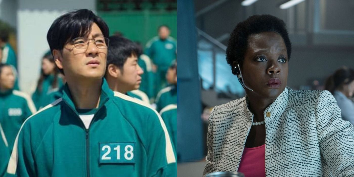 Split image showing Cho Sang-woo in Squid Game and Amanda Waller in Suicide Squad