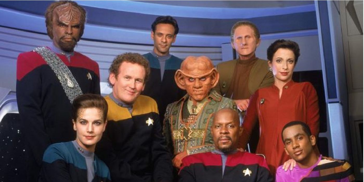 A promotional still of the crew of Star Trek: Deep Space Nine.