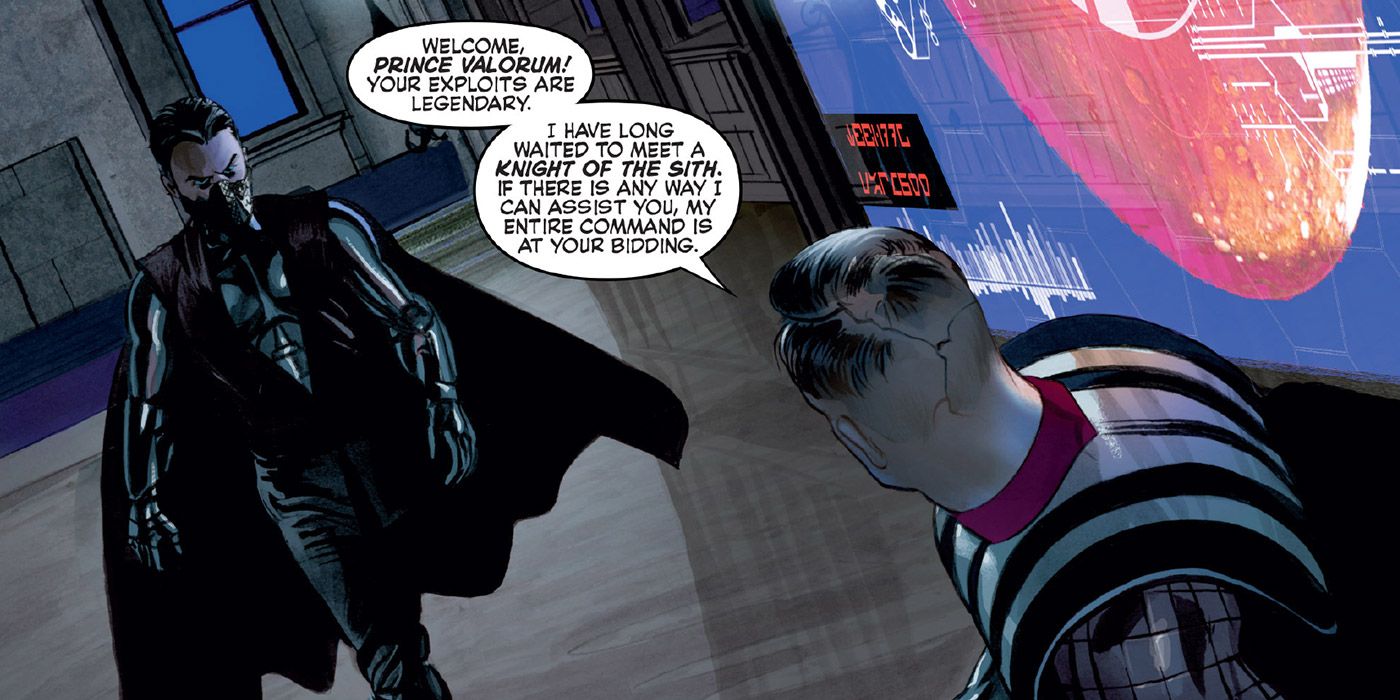 A comic book panel of Prince Valorum and Darth Vader from Star Wars: The Original Screenplay