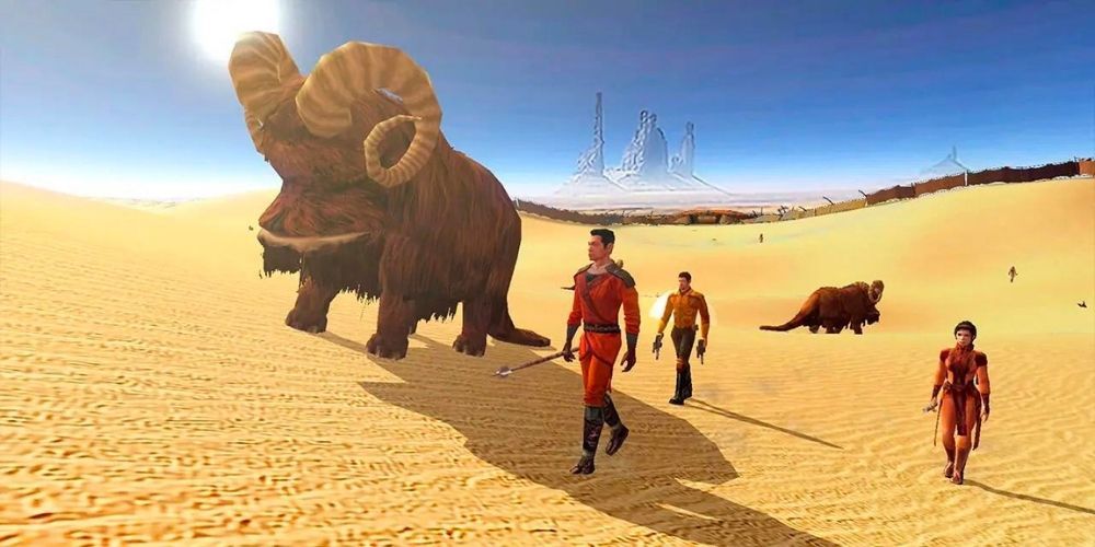 Jedis walk through the desert in Star Wars: Knights of the Old Republic