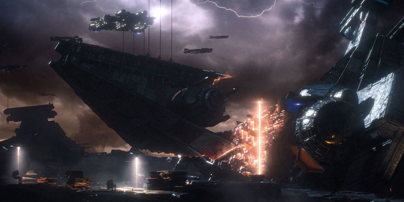 Star ships get taken apart for scrap on the scrapyard on Bracca in Jedi Fallen Order