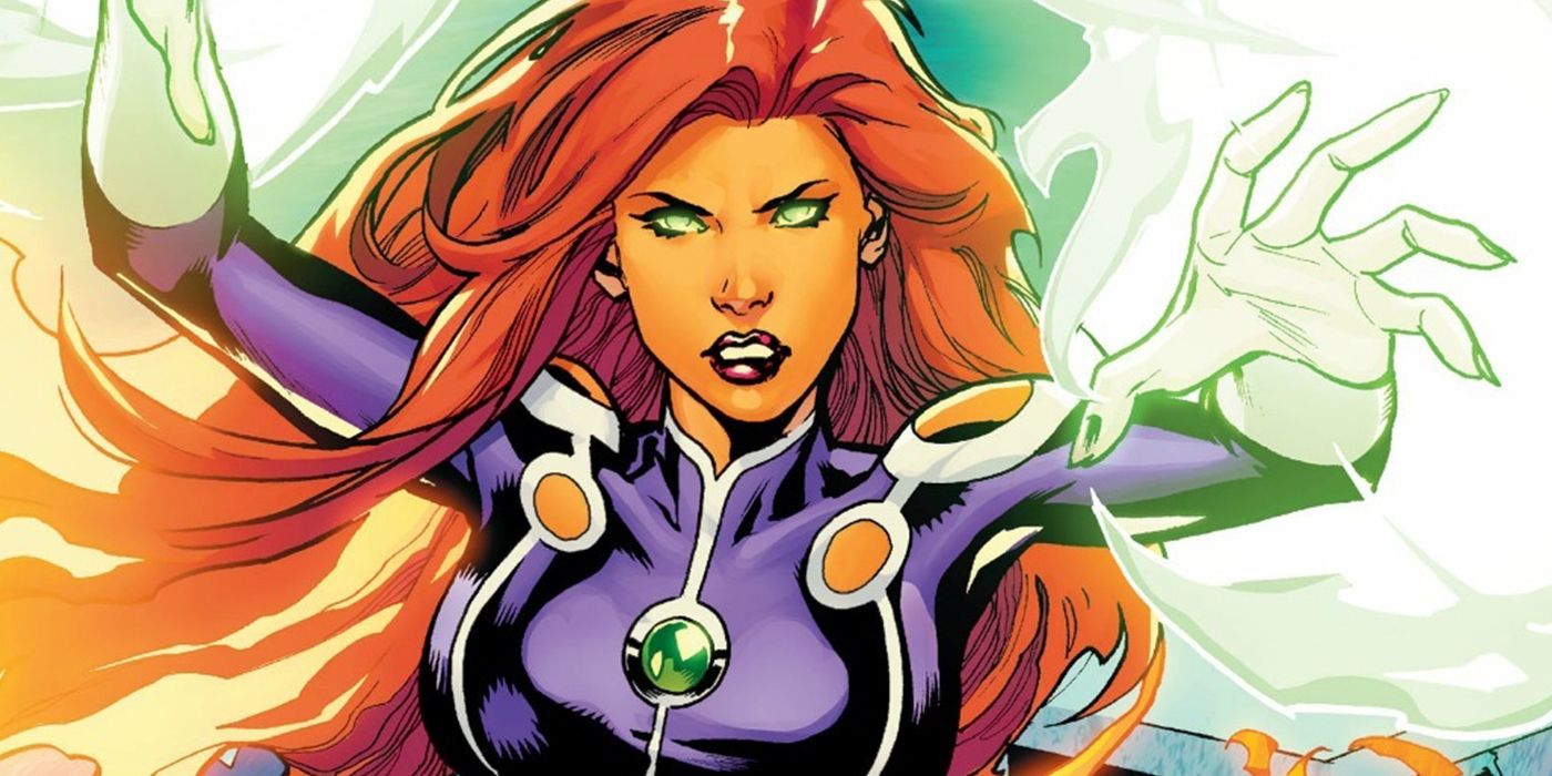Starfire using her powers in DC comics.