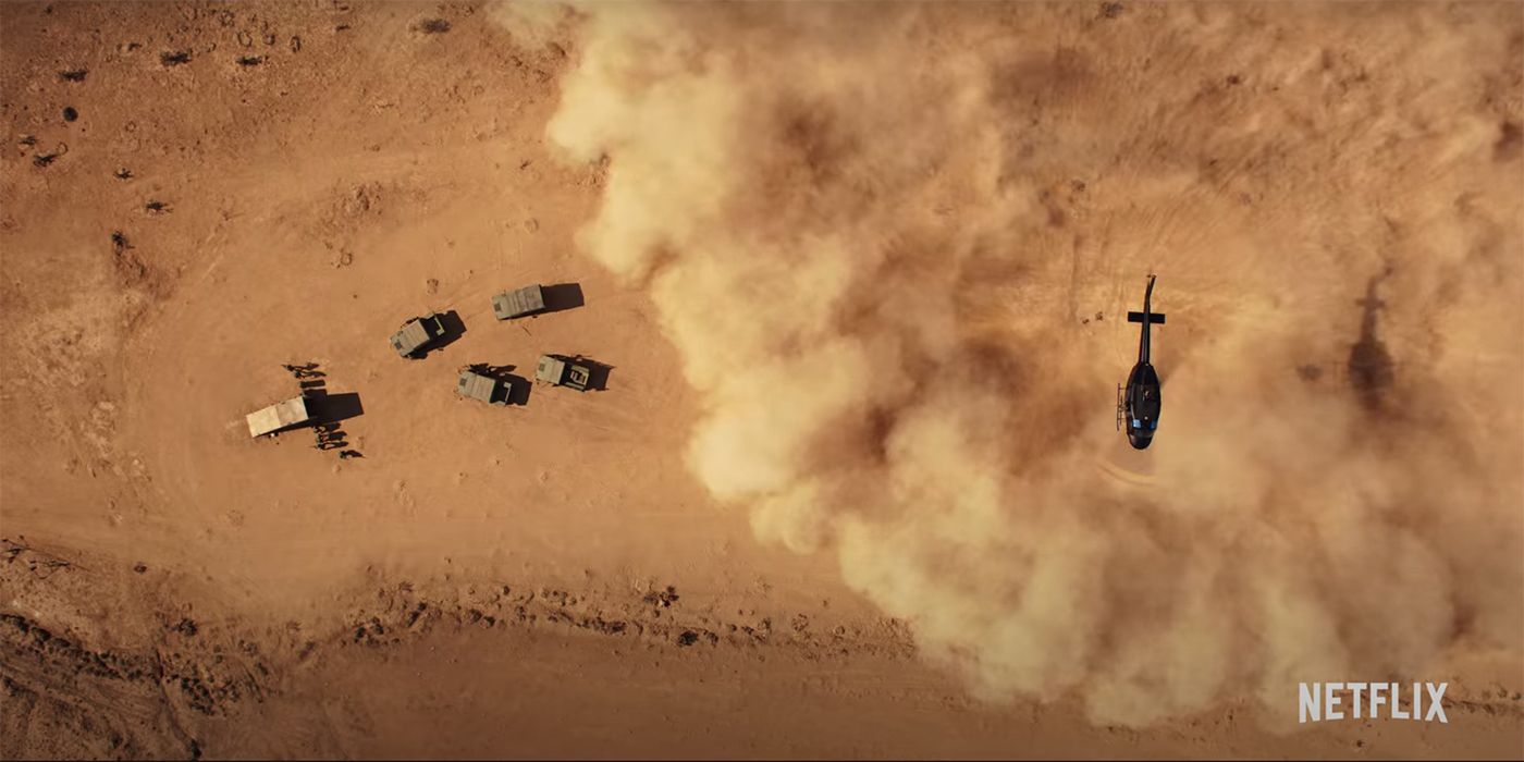 Stranger Things helicopter jeeps door desert