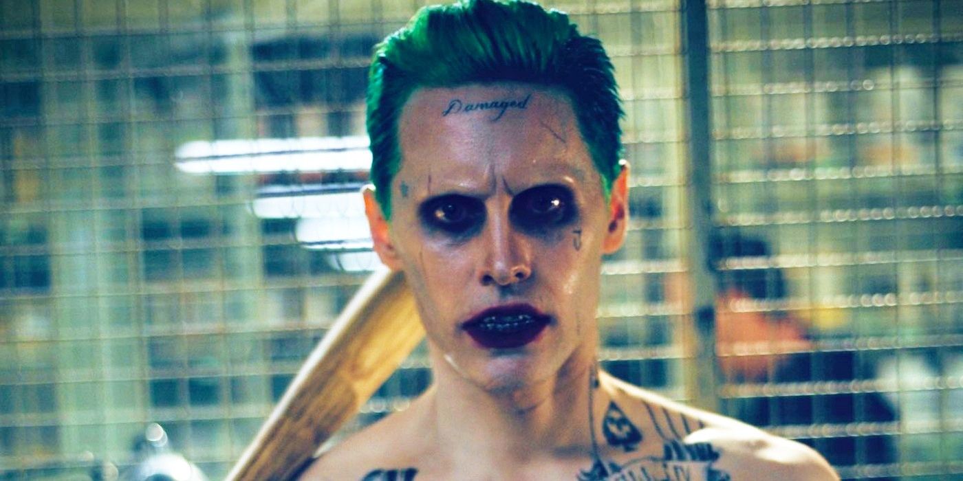 Joker with a bat looking serious in Suicide Squad