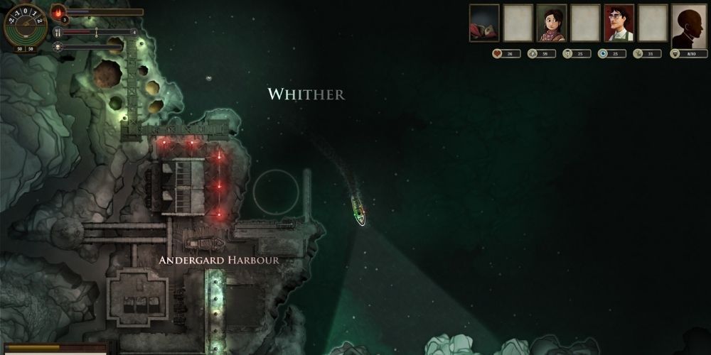 Players navigate their ship through the dark seas of Sunless Sea
