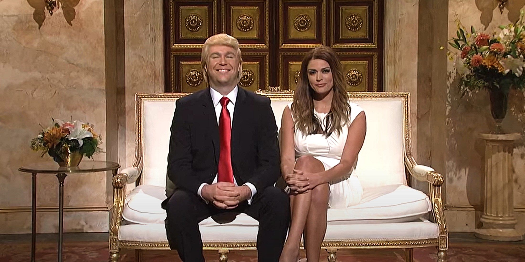 Taran Killam as Donald Trump and Cecily Strong as Melania Trump on Saturday Night Live