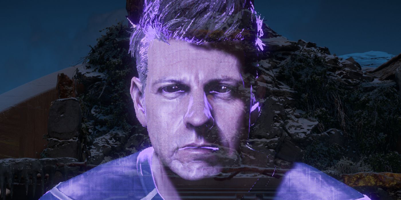 A hologram of Ted Faro looking at the camera in Horizon Zero Dawn.