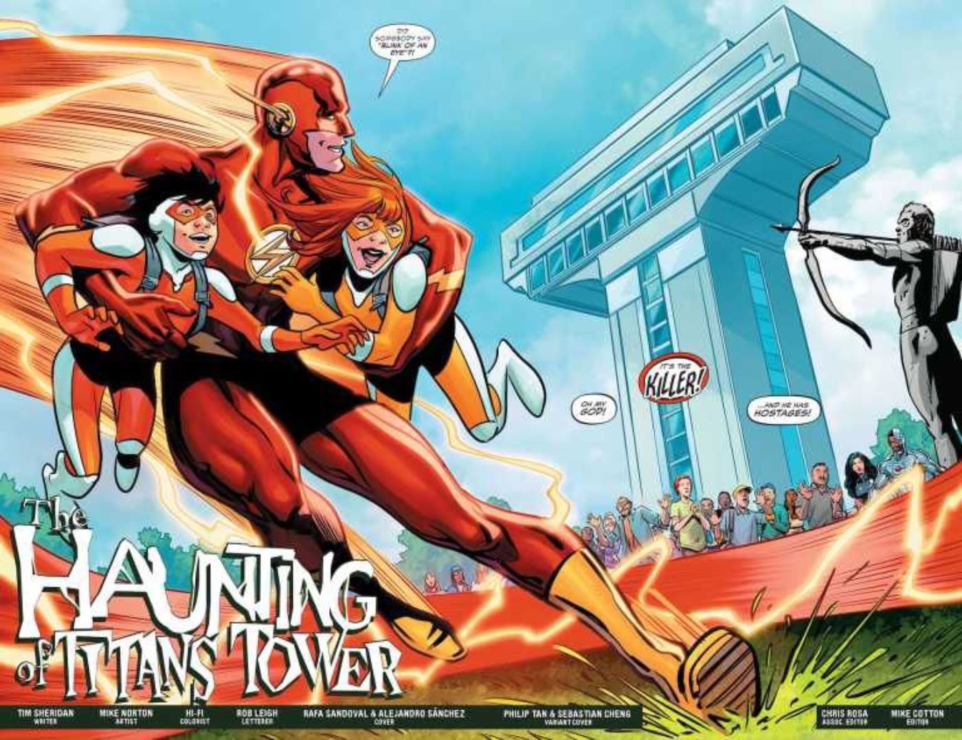 Teen Titans Academy 8 preview page, showing Wally West arriving at Titans Tower with his kids