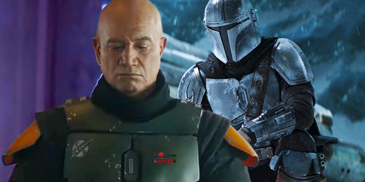 Temuera Morrison in The Book of Boba Fett and Pedro Pascal as Din Djarin in The Mandalorian