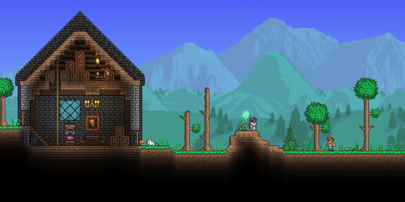 A player approaches the Void Vault and a guard in front of it in Terraria.