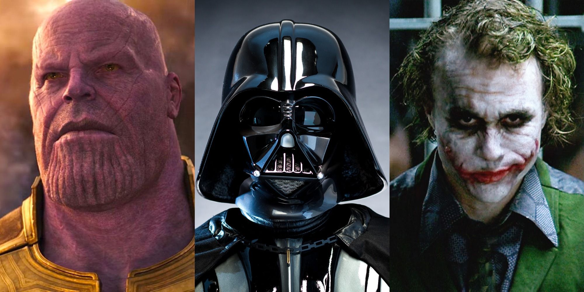 Split image of Thanos, Darth Vader, and the Joker