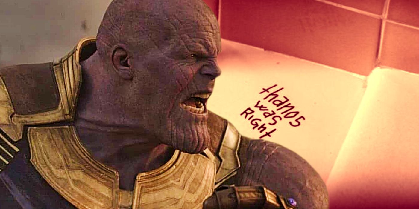 Thanos in Infinity War and Thanos Was Right Graffiti in Hawkeye