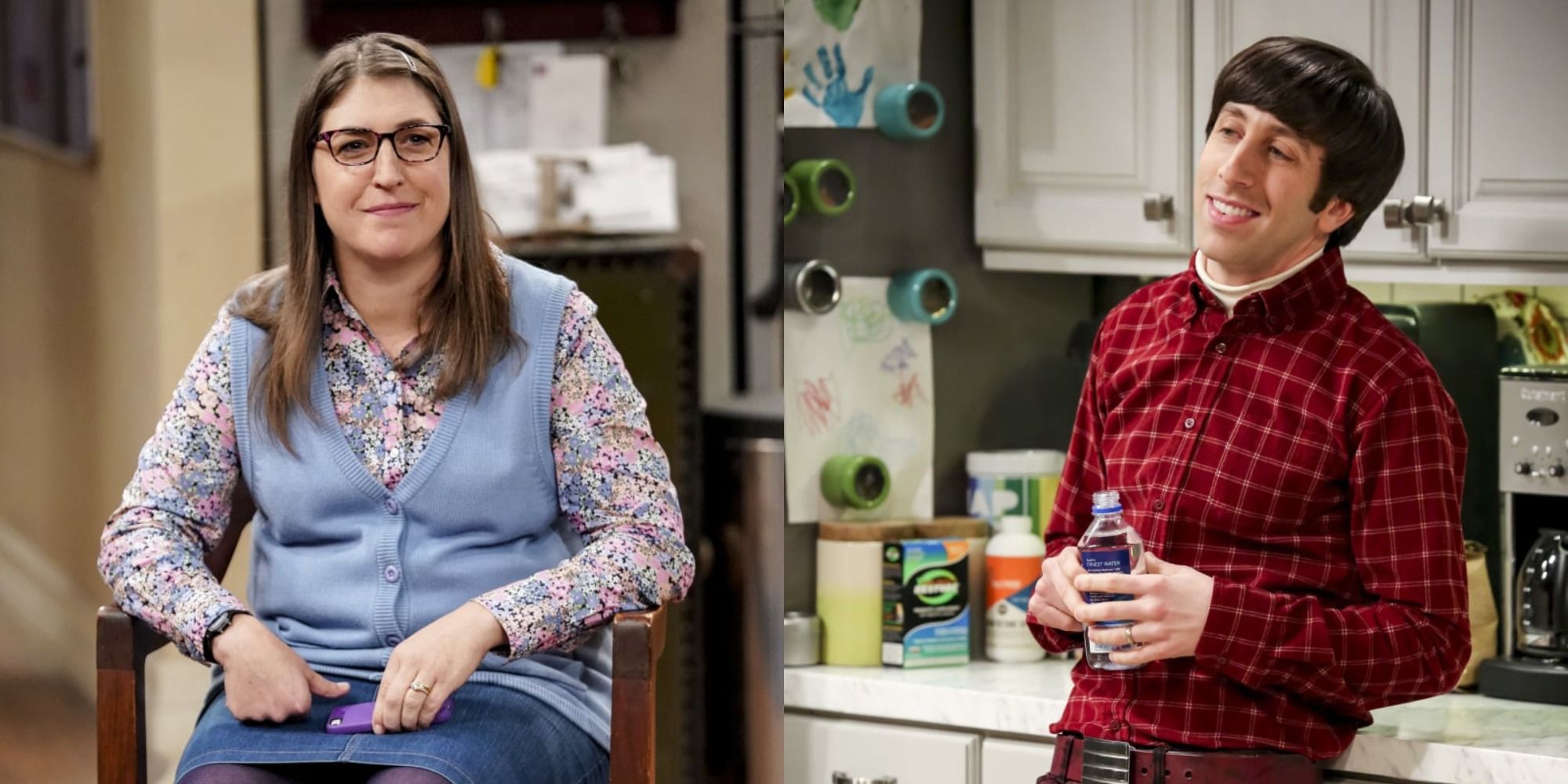 Split image showing Amy and Howard in TBBT
