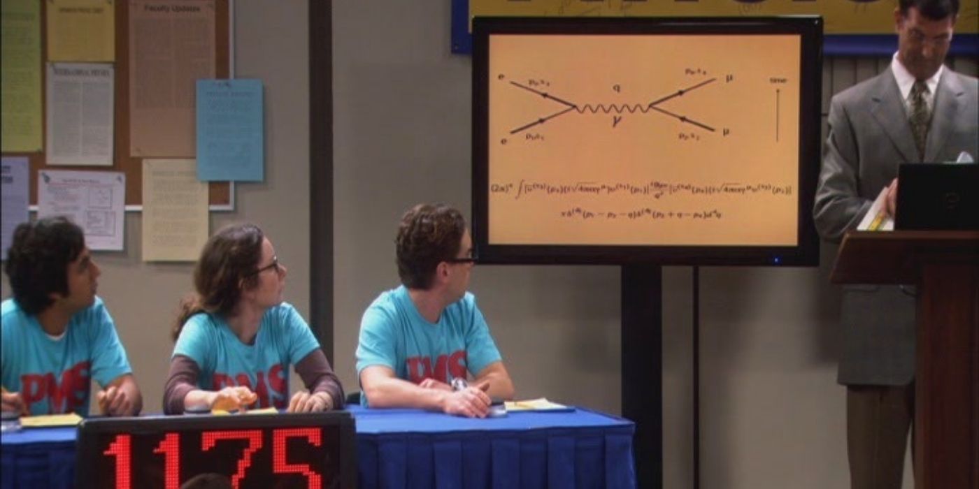 Leonard's team looking at a question during the physics bowl in TBBT