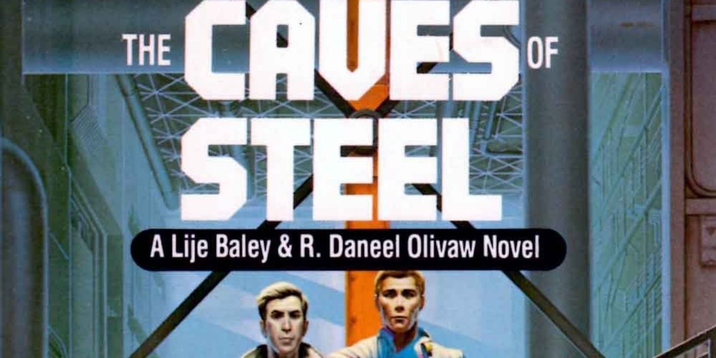 Title and artwork from the cover of the book The Caves Of Steel