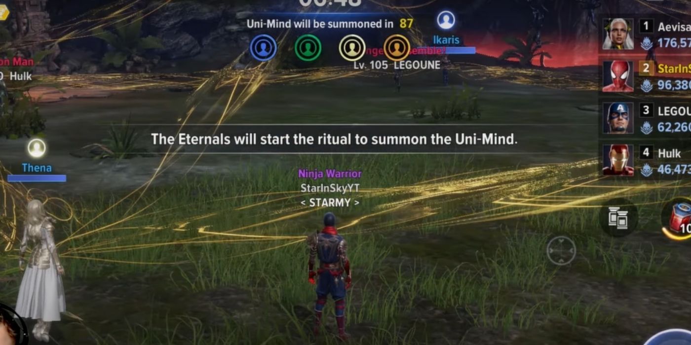 The Eternals forming a Uni-Mind chain in Marvel Future Revolution