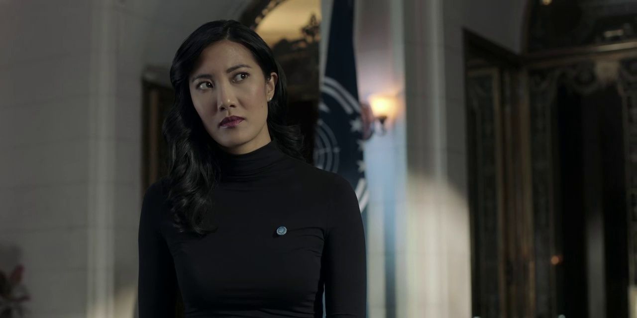 Lily Gao, as Nancy Gao, looks ahead quizzically in The Expanse