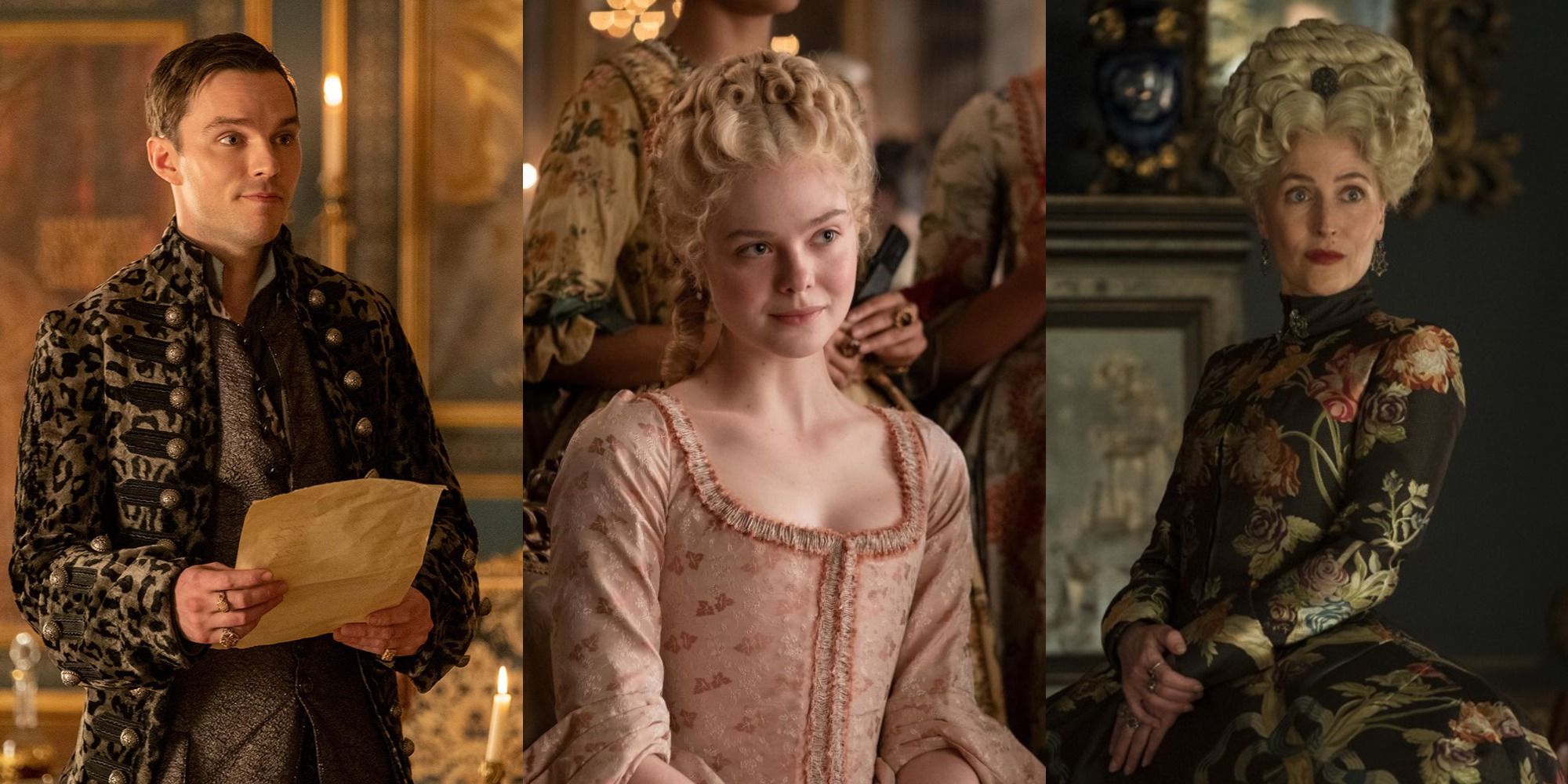 Split image of Peter, Catherine and Joanna in The Great