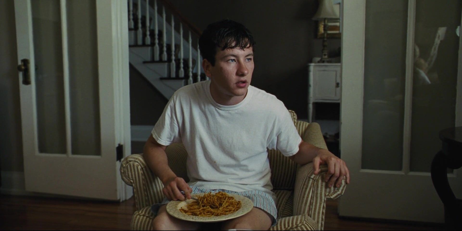Barry Keoghan eats spaghetti in The Killing of a Sacred Deer