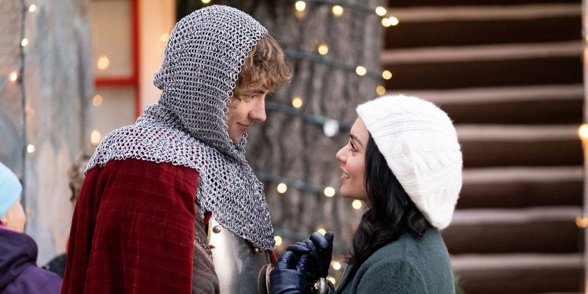 A knight gzes into a woman's eyes in The Knight Before Christmas.