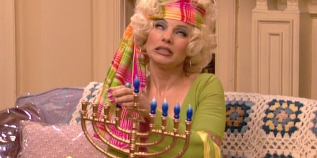 Fran rolling her eyes while lighting the menorah in The Nanny