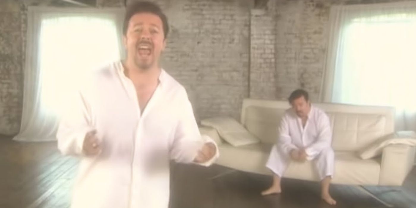 David Brent singing in a music video in The Office UK