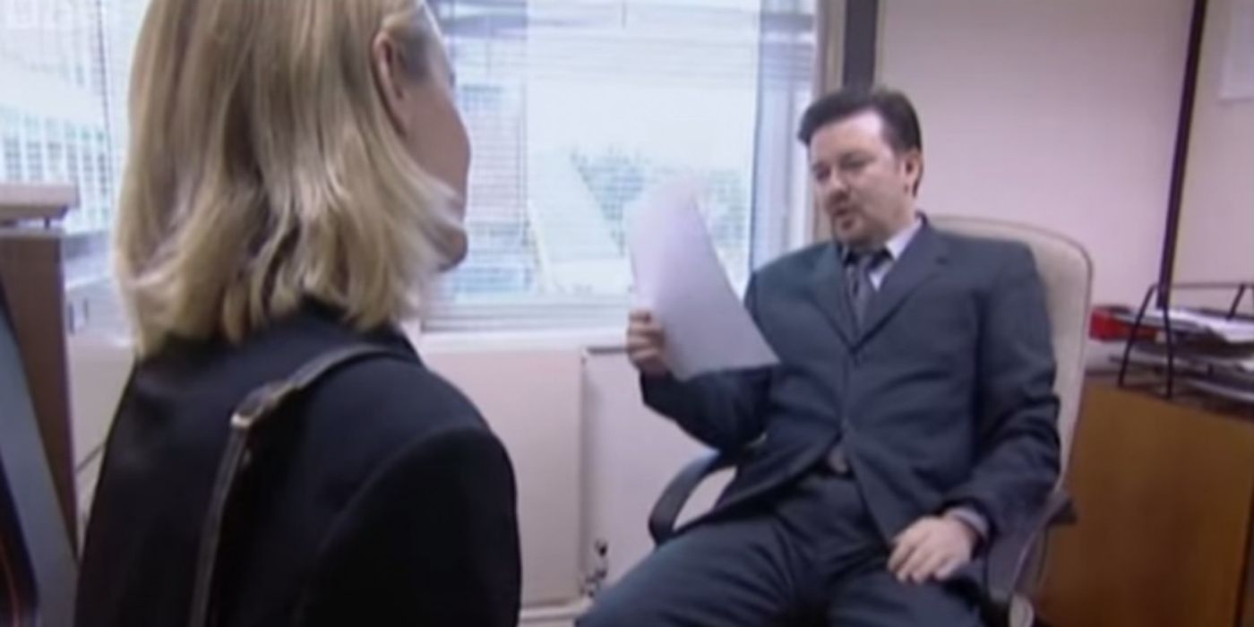 David interviewing a secretary in The Office UK