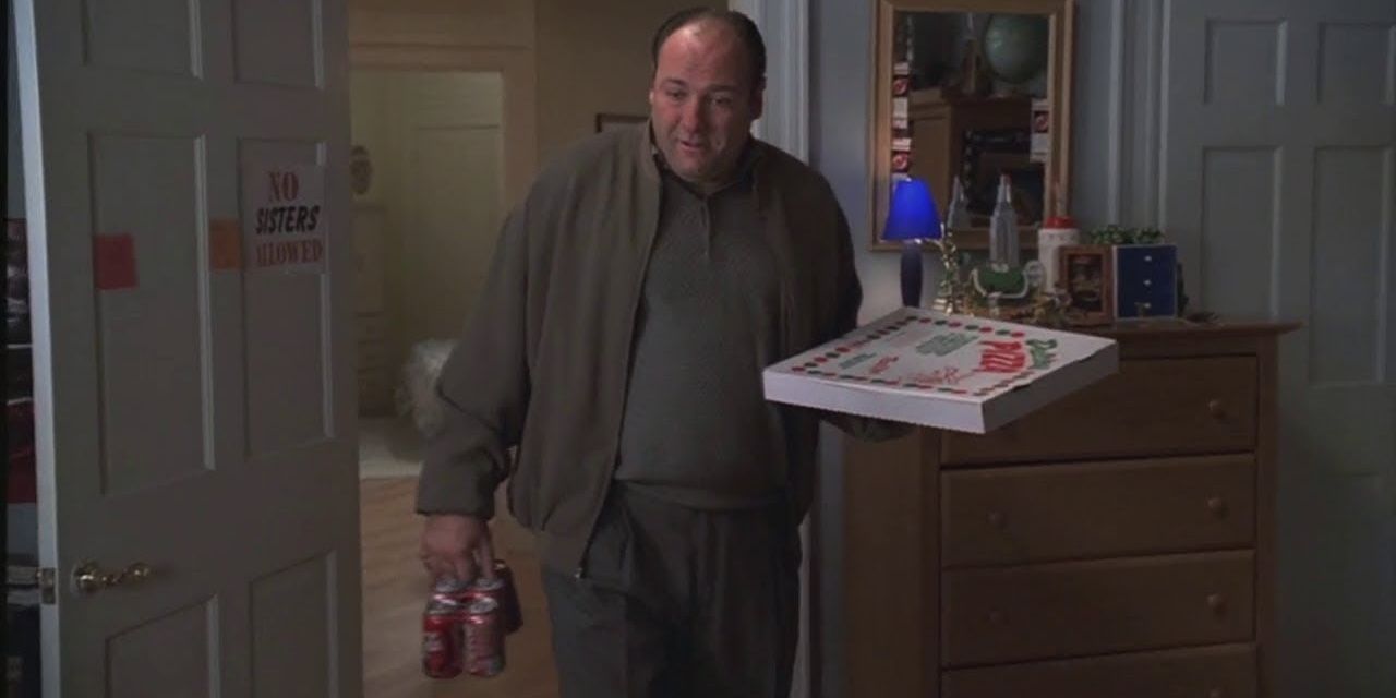 Tony surprises A.J. with pizza and soda in The Sopranos