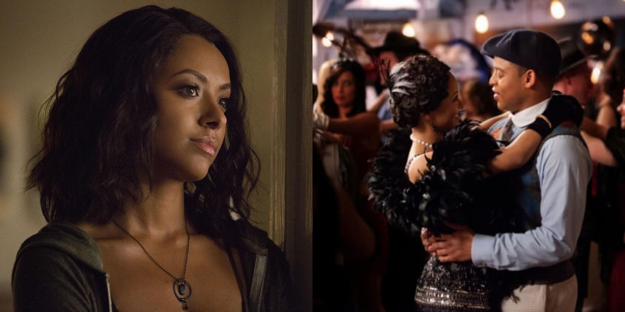 Split image showing Bonnie alone and with Jamie in The Vampire Diaries