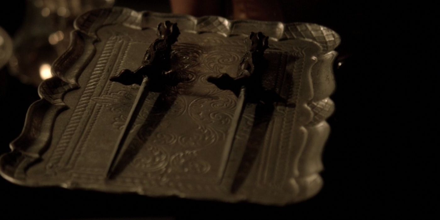 The White Oak Ash daggers on a tray in TVD