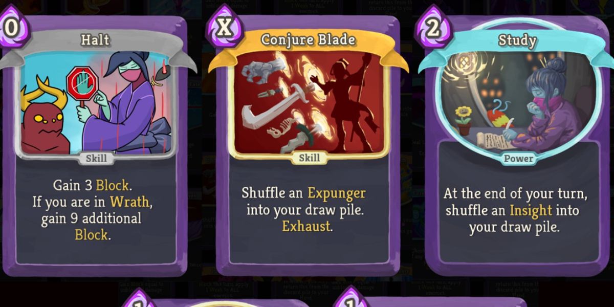 A deck of three cards is on display in Slay the Spire.