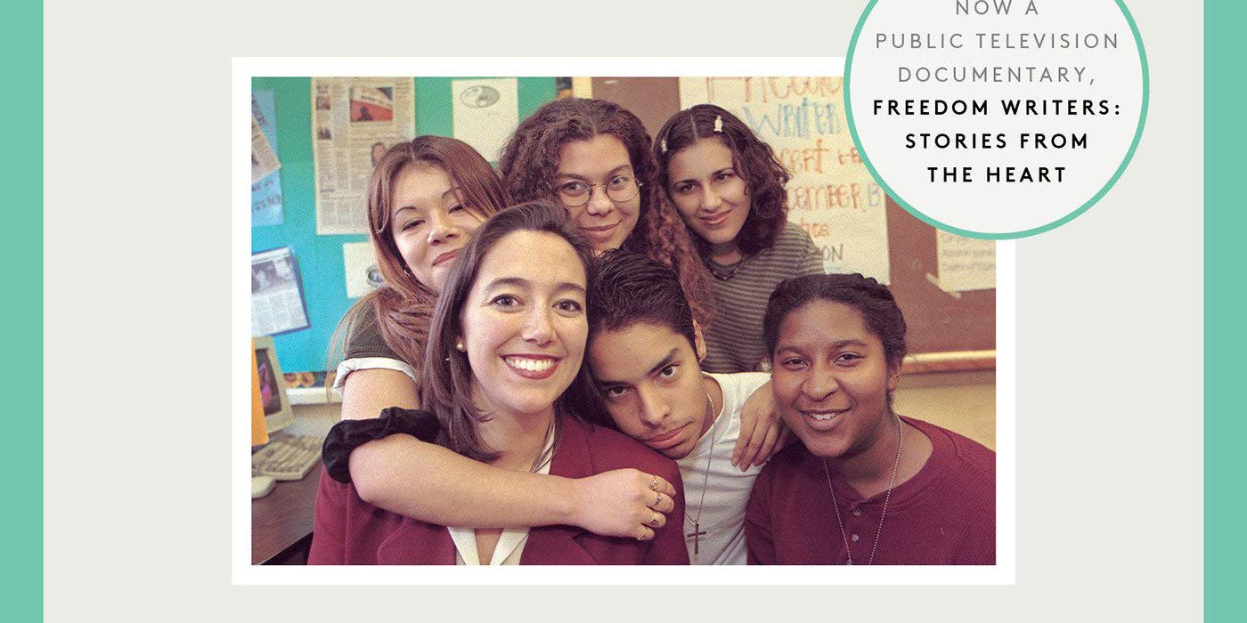 Gruwell with her students on the cover of The Freedom Writers Diary.