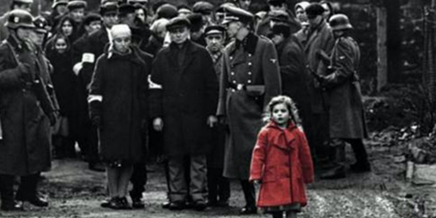 The girl in the red coat walking in Schindler's List.