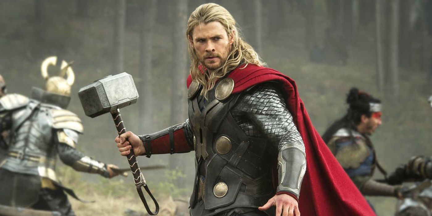 Thor on the battlefield with Mjolnir.