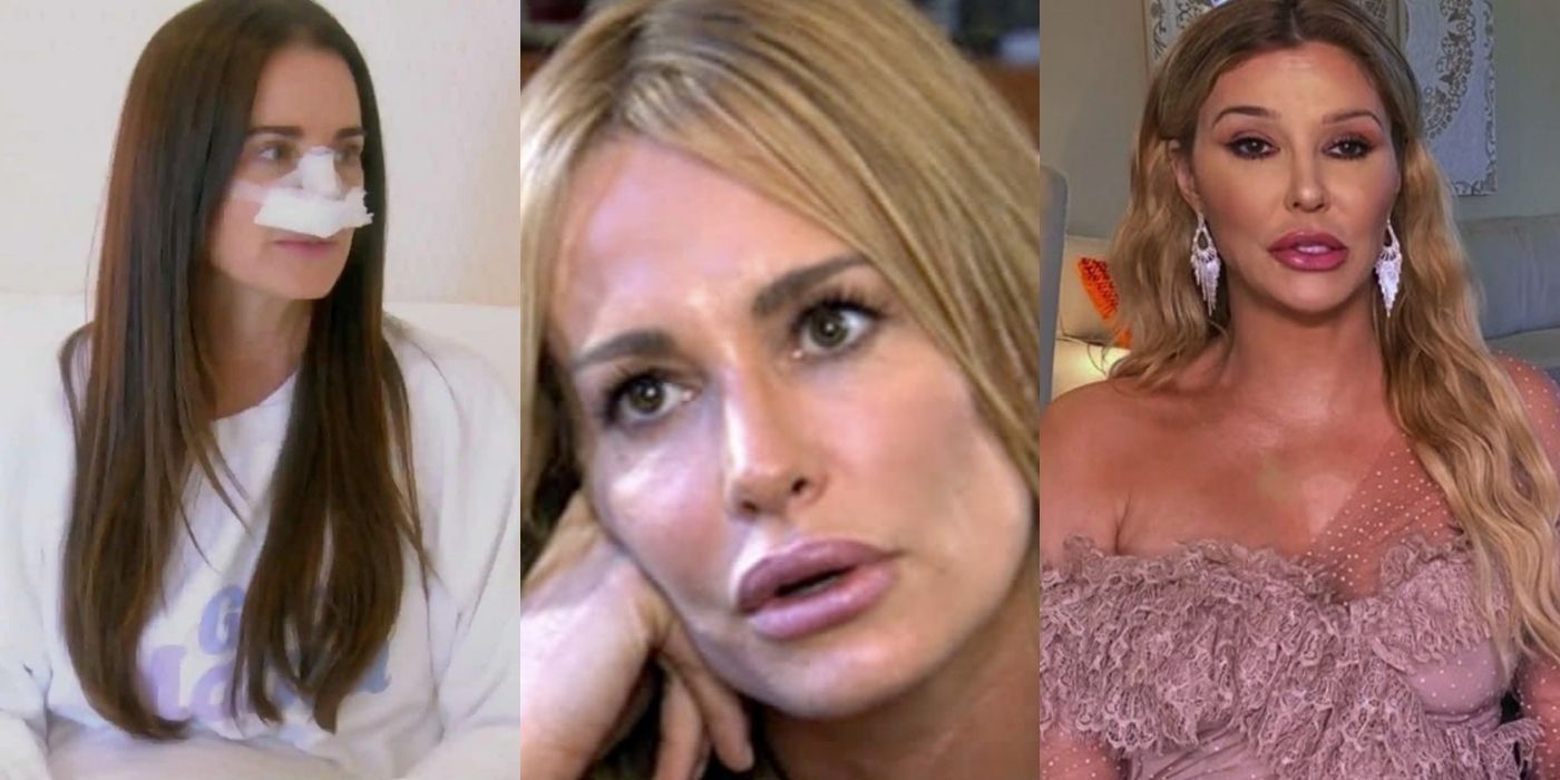 Three side by side images of Kyle, Taylor, and Brandi in different scenes for RHOBH