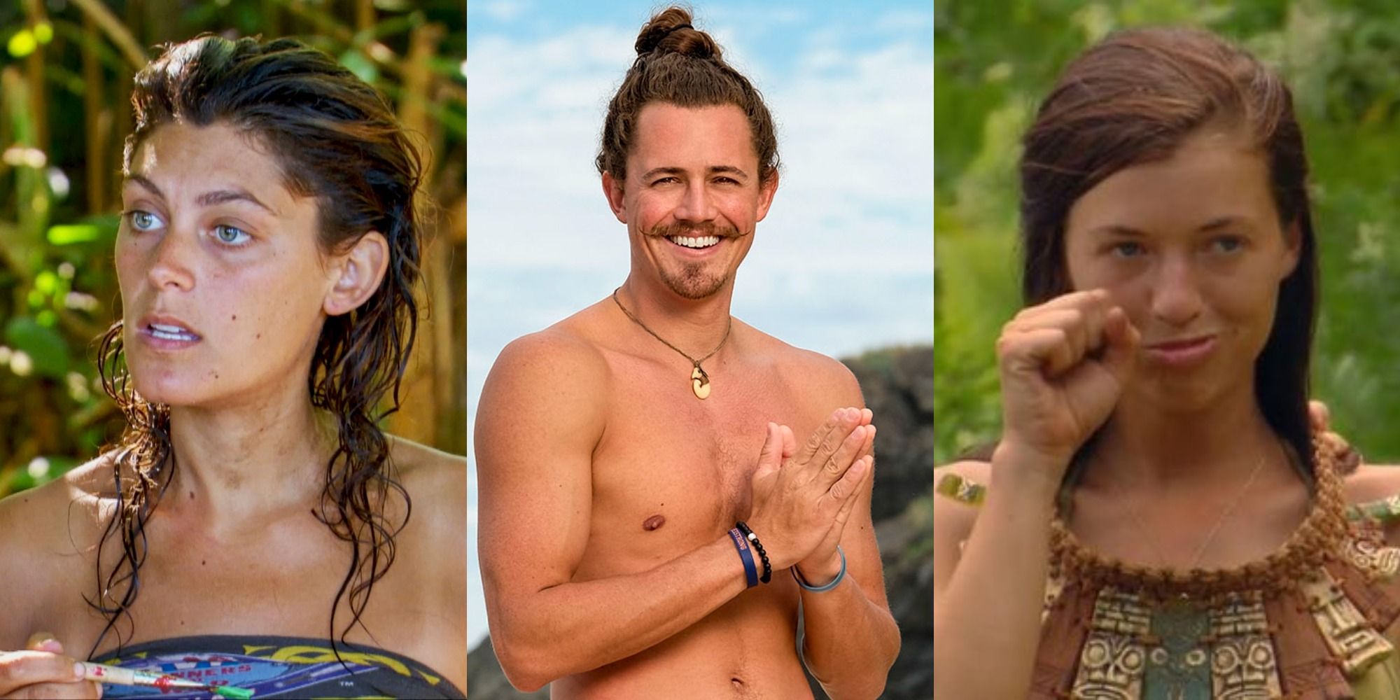 Three side by side images of Survivor contestants Parvati, Joe and Michelle Fitzgerald