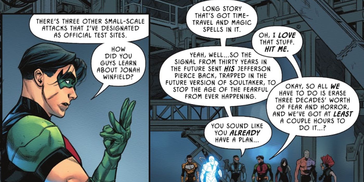 Tim Drake (Red Robin) with the Outsiders in Batman: Urban Legends #9.
