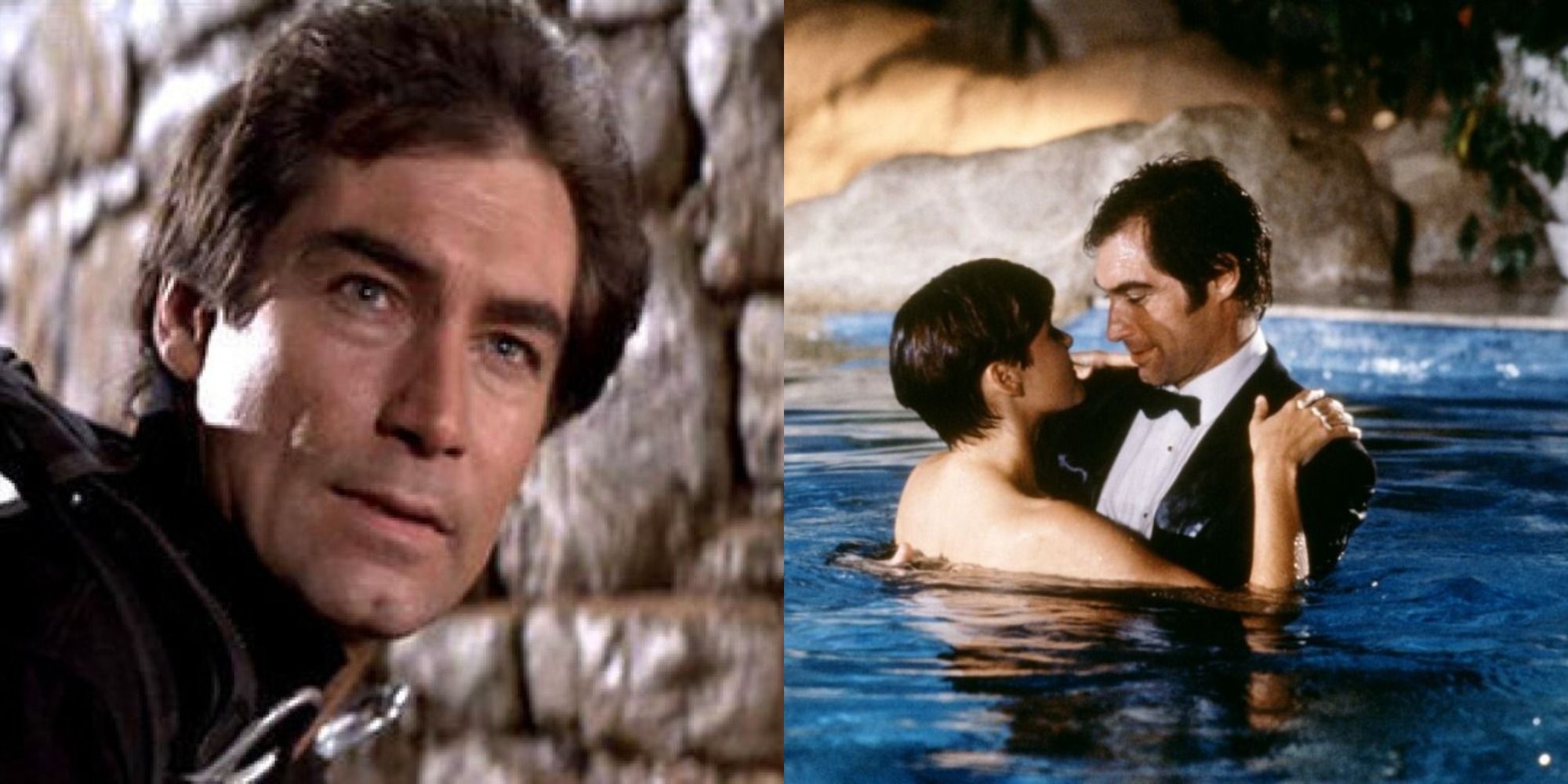 Split image of Timothy Dalton as James Bond in The Living Daylights and License to Kill